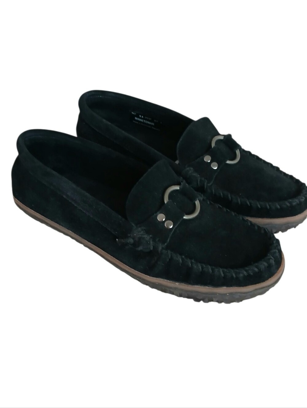 Minnetonka Suede O-ring Buckle Moccasin Loafers Women's 8.5 Black Comfort